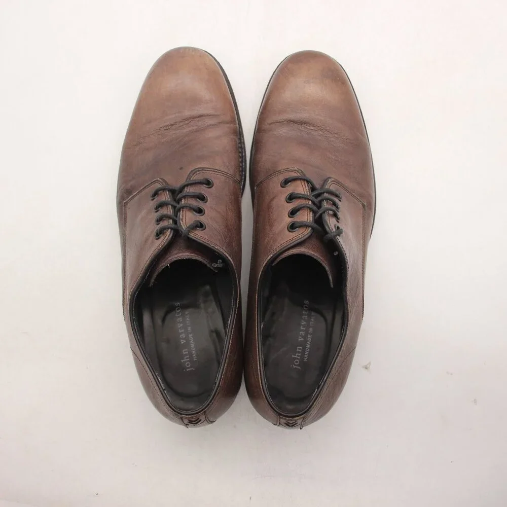 John Varvatos Men's UK 10.5 Plain Toe Brown Leather Oxford Handmade In Italy